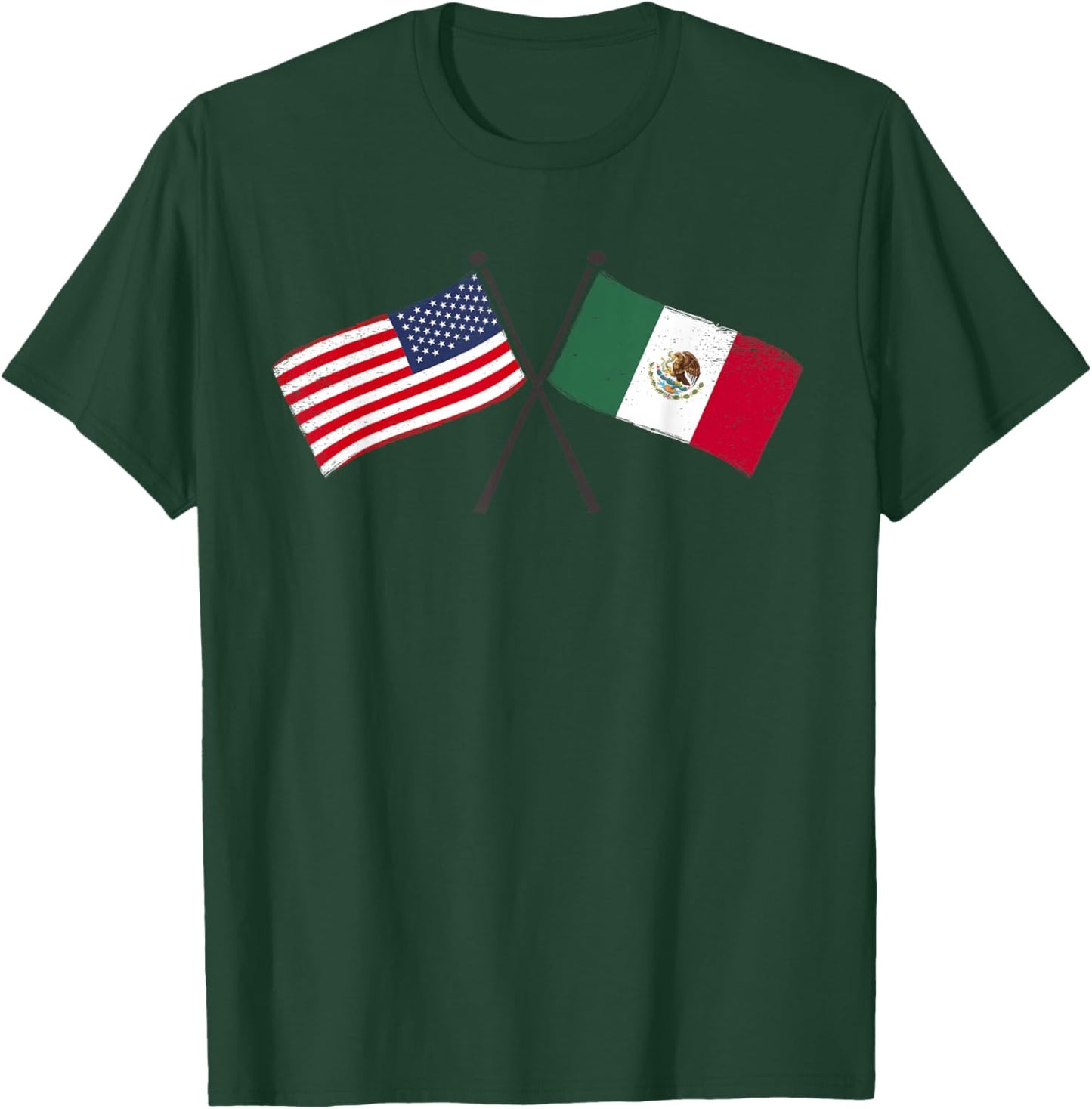 USA Mexico Crossed Flags American Mexican Friendship T-Shirt - T-Shirt | Forest