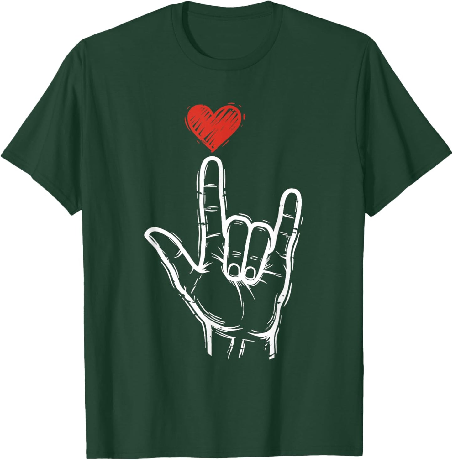 Valentines Day I Love You Hand Sign ASL Heart Women Men T-Shirt - T-Shirt | Forest