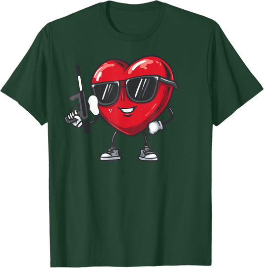 Paintball Heart Player Team Valentine's Day Sunglasses T-Shirt - T-Shirt | Forest