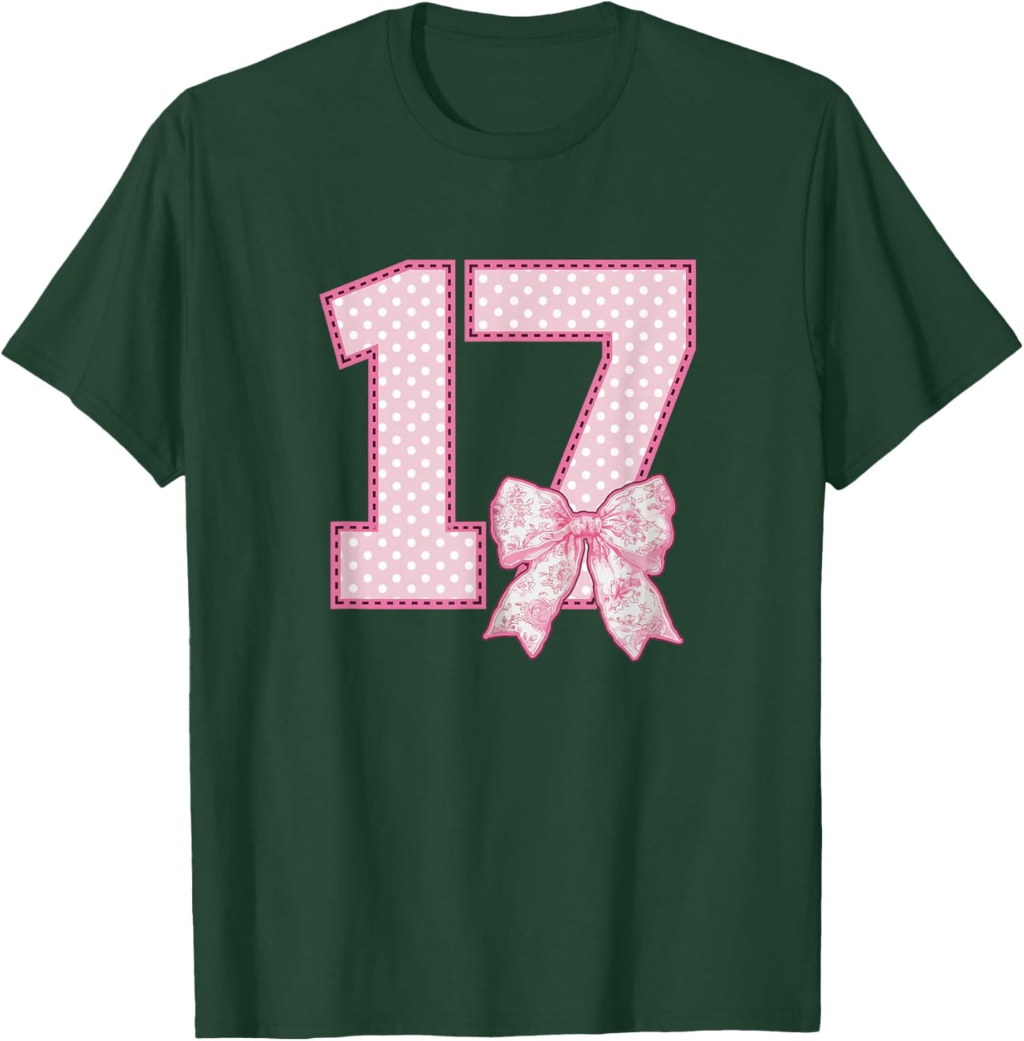 17th Birthday Shirt Girls Coquette Bow 17 Year Old Birthday T-Shirt - T-Shirt | Forest