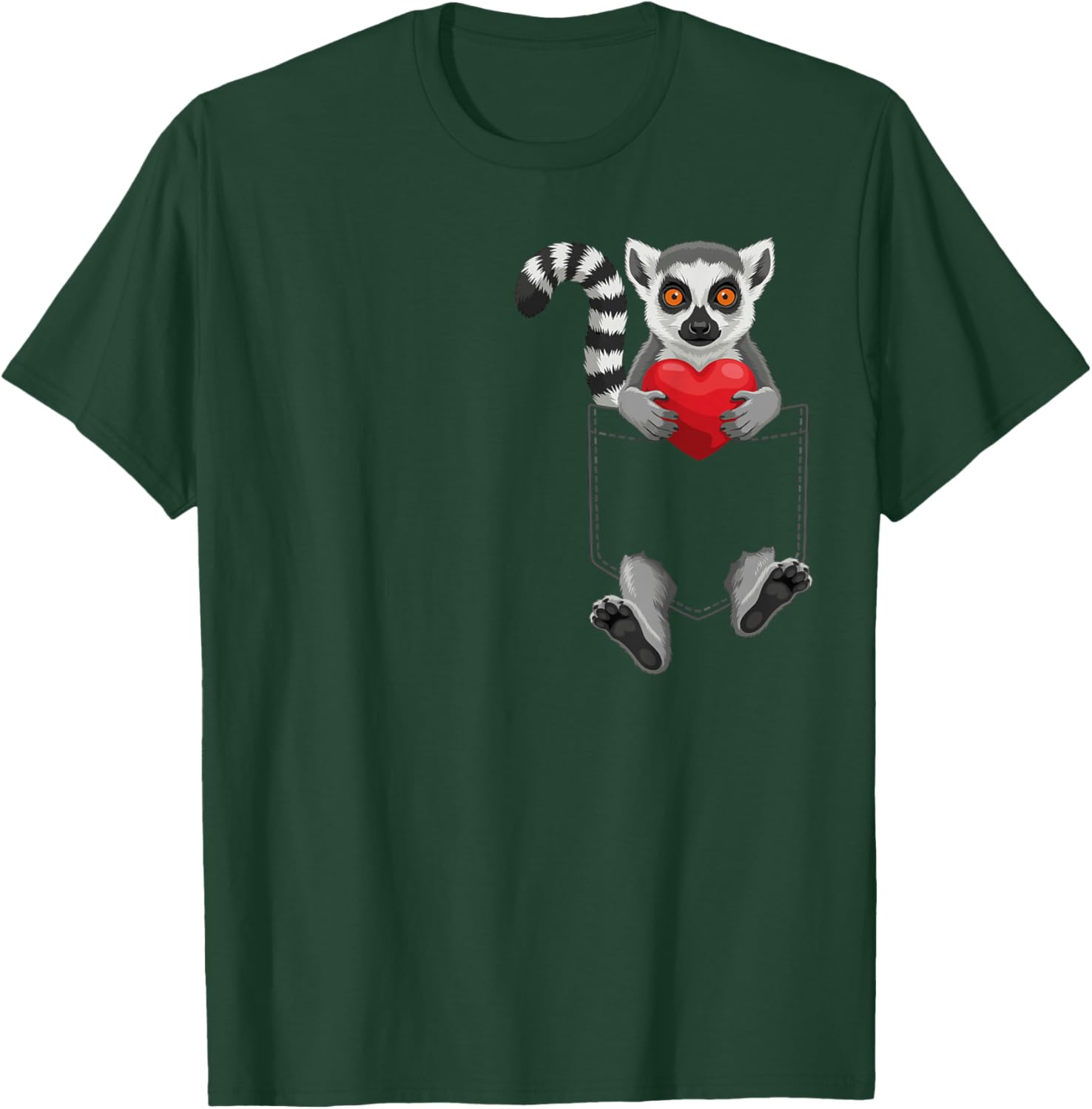 Cute Lemur in Pocket Animal Lover Design Valentines T-Shirt - T-Shirt | Forest
