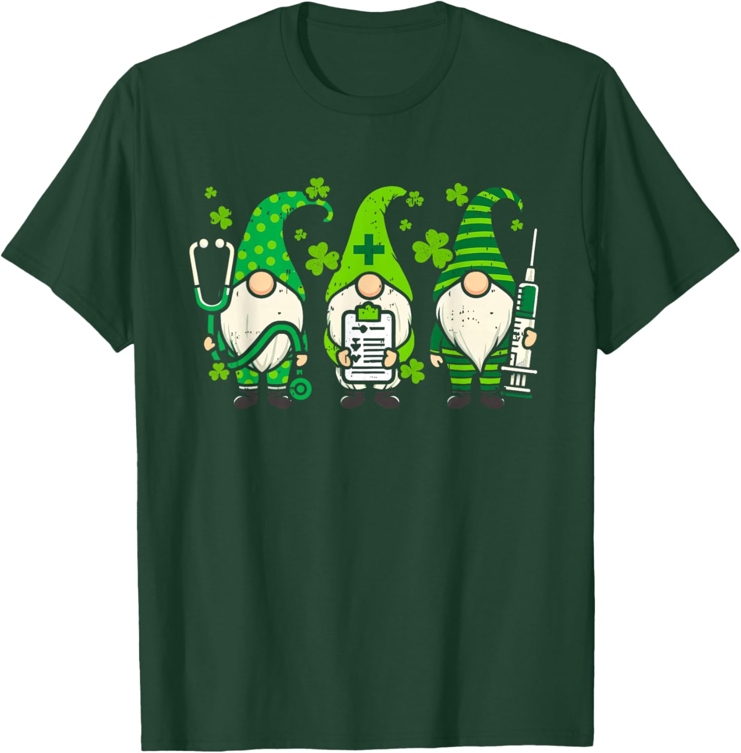 Gnome Stethoscope Irish Nurse St Patricks Day Lucky Shamrock T-Shirt - T-Shirt | Forest