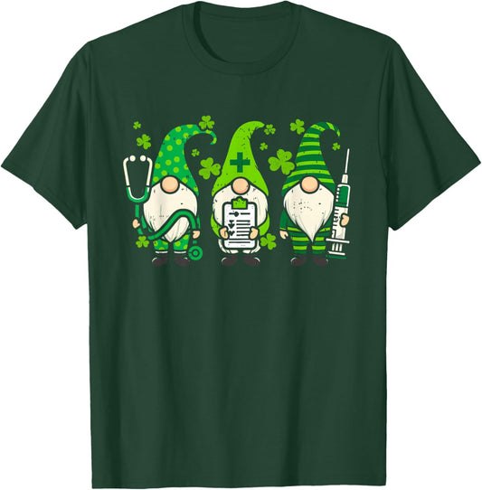 Gnome Stethoscope Irish Nurse St Patricks Day Lucky Shamrock T-Shirt - T-Shirt | Forest