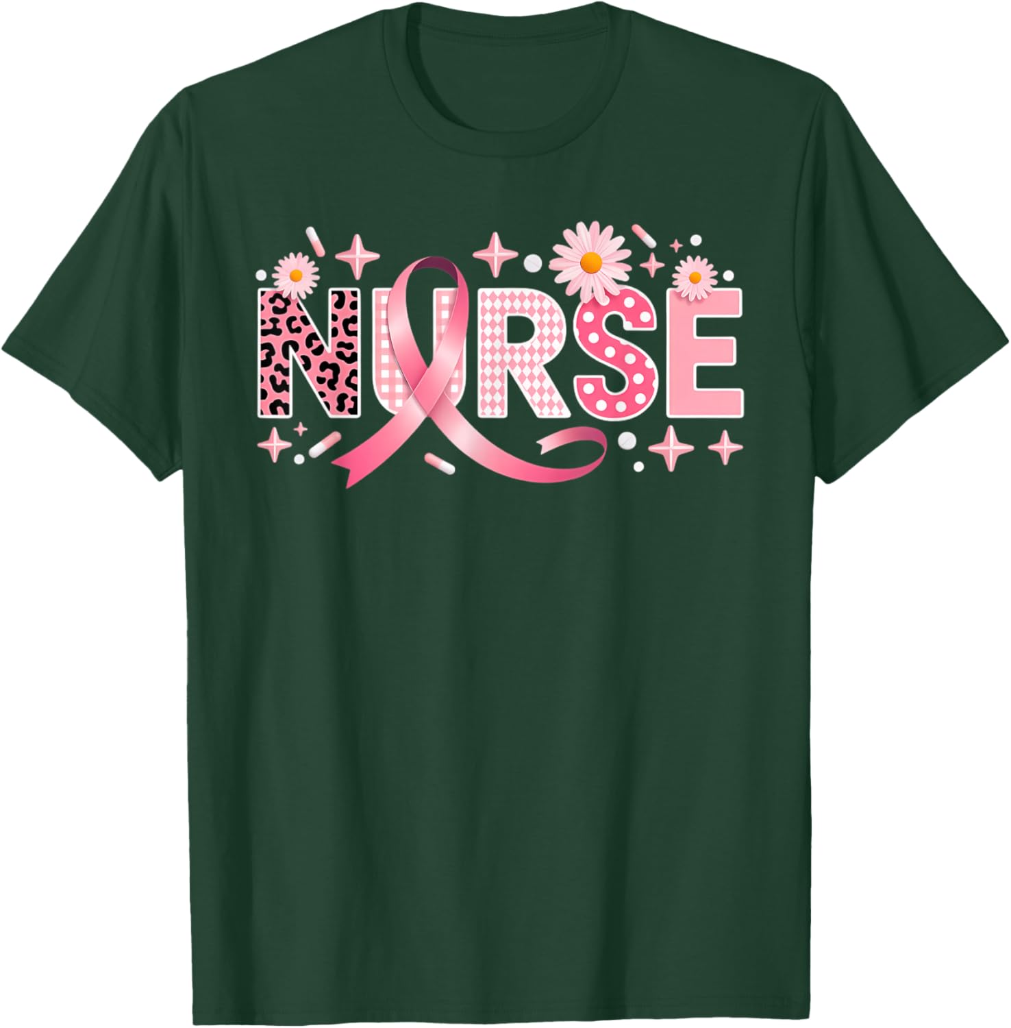 Pink Ribbon Stethoscope Nurse Life Breast Cancer Awareness T-Shirt - T-Shirt | Forest