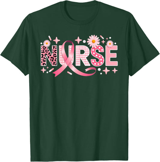Pink Ribbon Stethoscope Nurse Life Breast Cancer Awareness T-Shirt - T-Shirt | Forest
