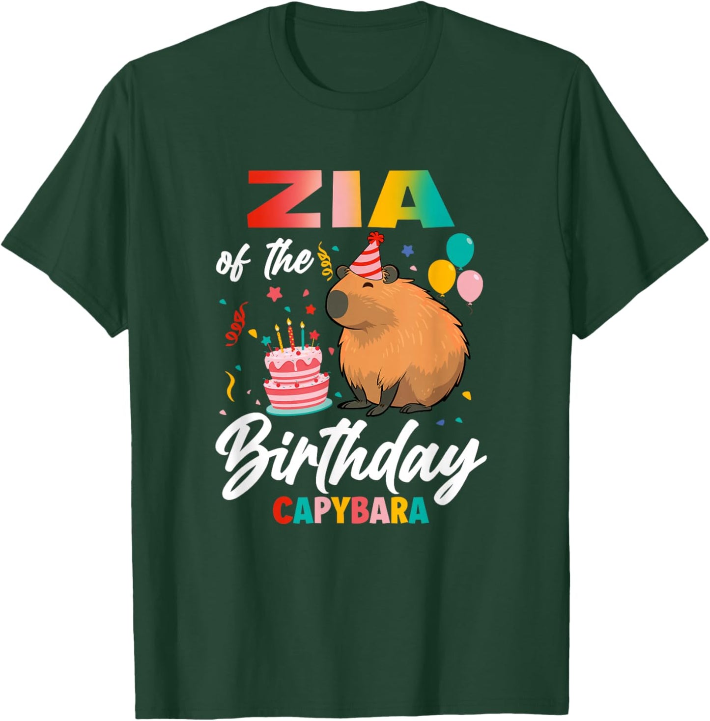 Zia of The Birthday Capybara Girl Bday Party Family T-Shirt - T-Shirt | Forest