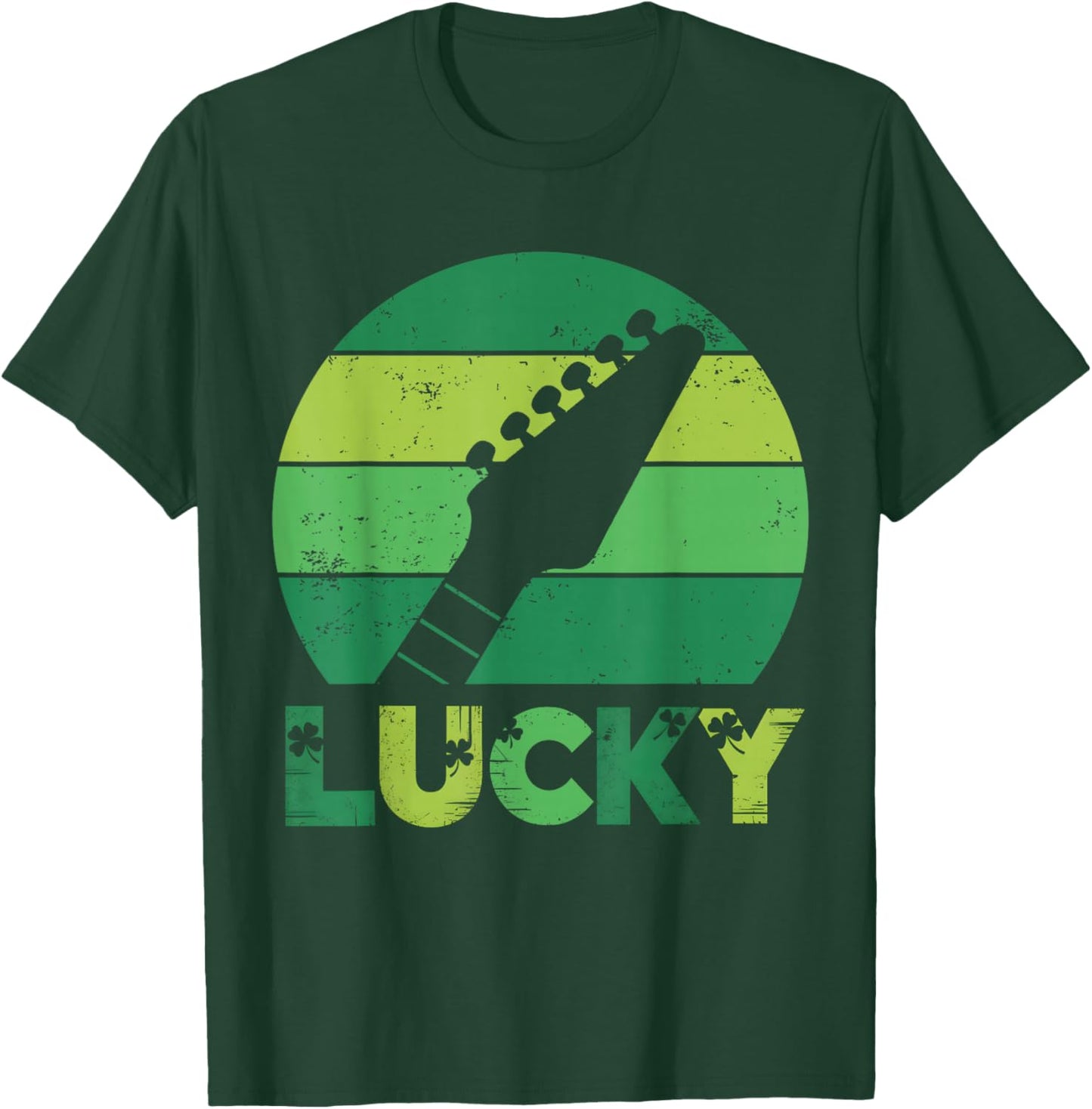 Lucky Irish Shamrock Guitar Music Vintage St Patricks's Day T-Shirt - T-Shirt | Forest