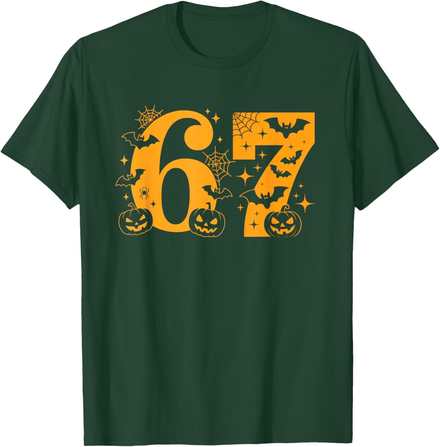 Six Seven Halloween Spooky Scary Fun Bat Pumpkin Spiderweb T-Shirt - T-Shirt | Forest