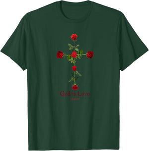 Gothic Dark Roses Cross with Love Verse T-Shirt - T-Shirt | Forest