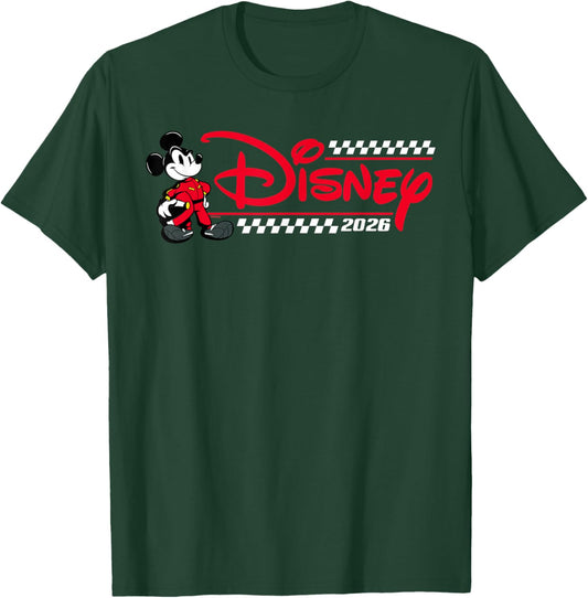 Disney Mickey Mouse Race Car Driver Racing Flag Logo 2026 T-Shirt - T-Shirt | Forest