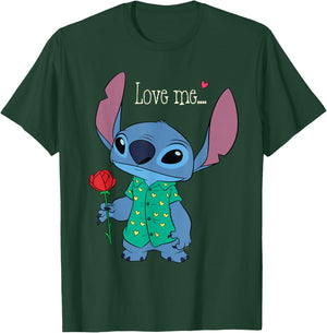 Disney Stitch Valentine's Day with Rose Love Me... T-Shirt - T-Shirt | Forest