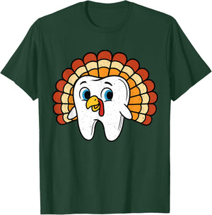 Funny Tooth Turkey Dentist Thanksgiving Fall Dental Hygiene T-Shirt - T-Shirt | Forest