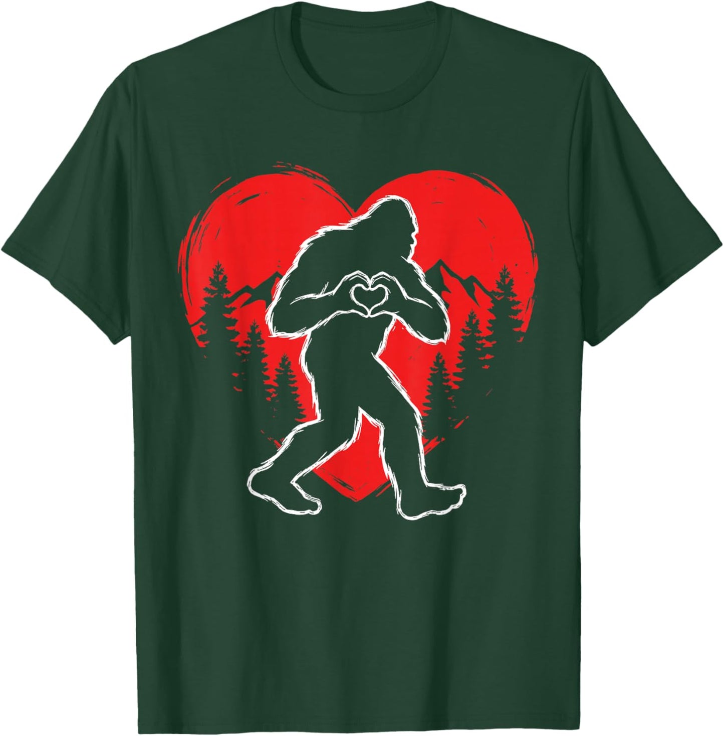 Funny Bigfoot in Love Hearts Hand Happy Valentine's Day T-Shirt - T-Shirt | Forest