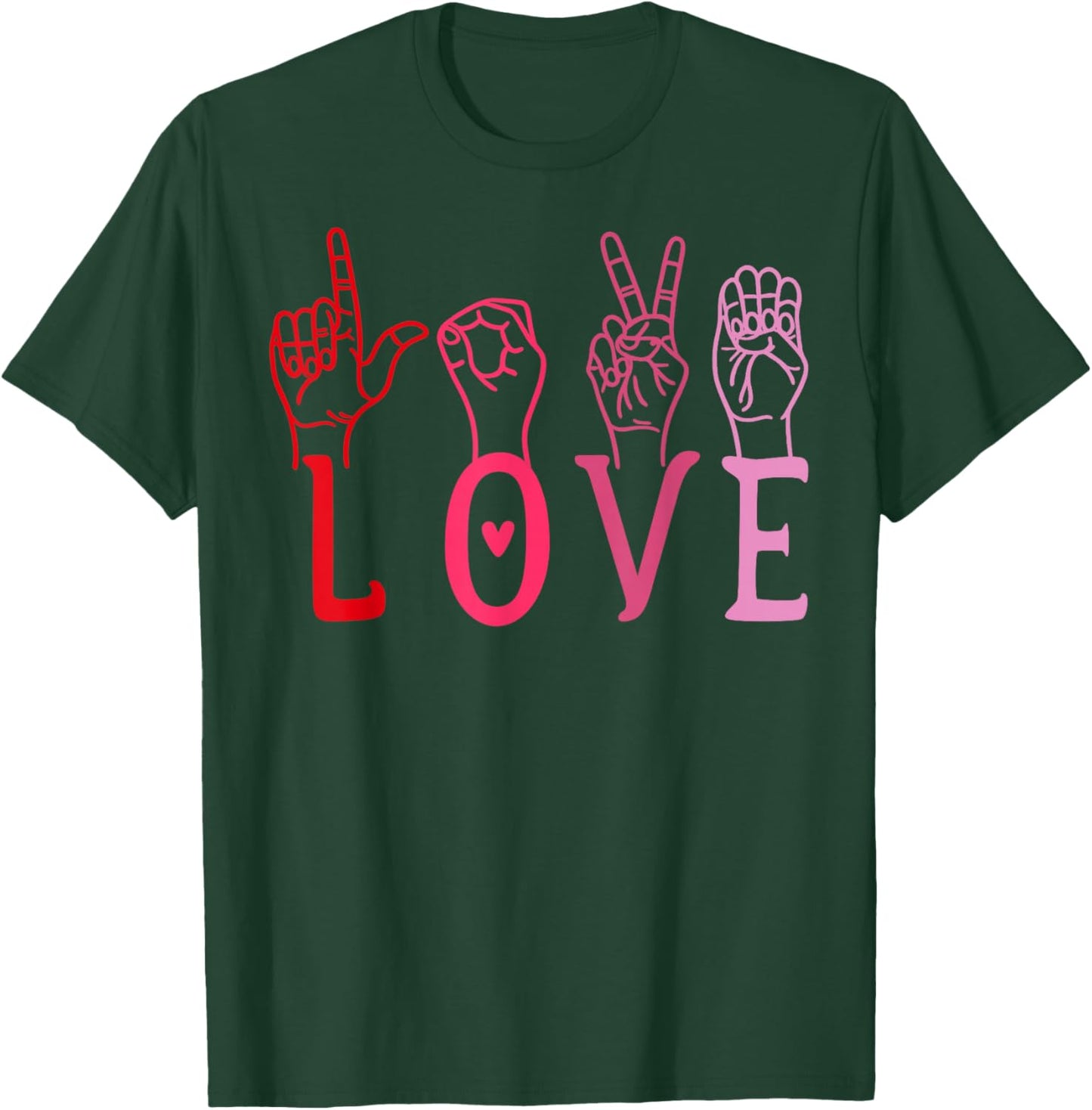 Love ASL Hand Sign Valentine Vintage Design T-Shirt - T-Shirt | Forest