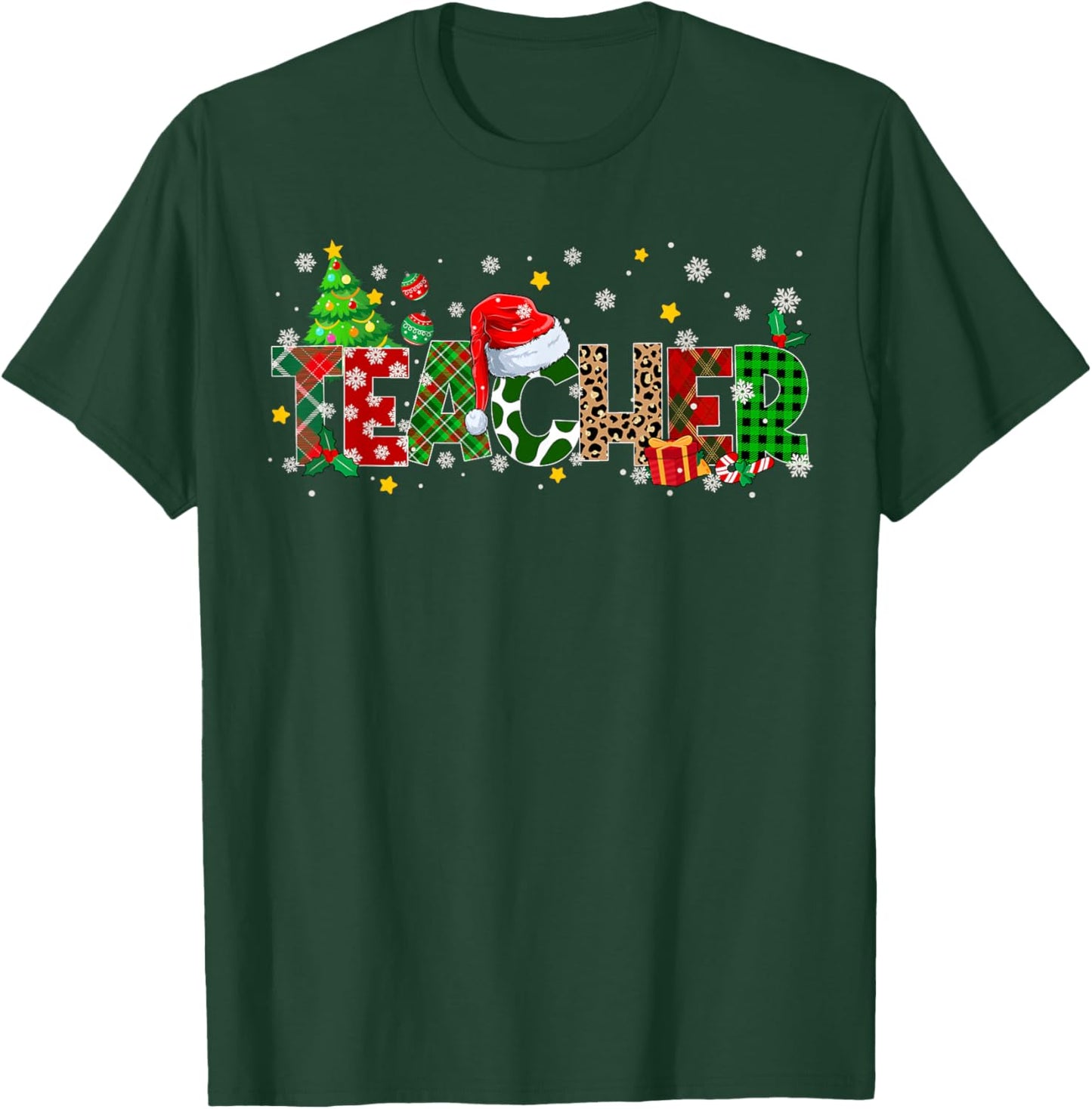 Teacher Christmas Plaid Pajamas Pjs Xmas Men Women T-Shirt - T-Shirt | Forest