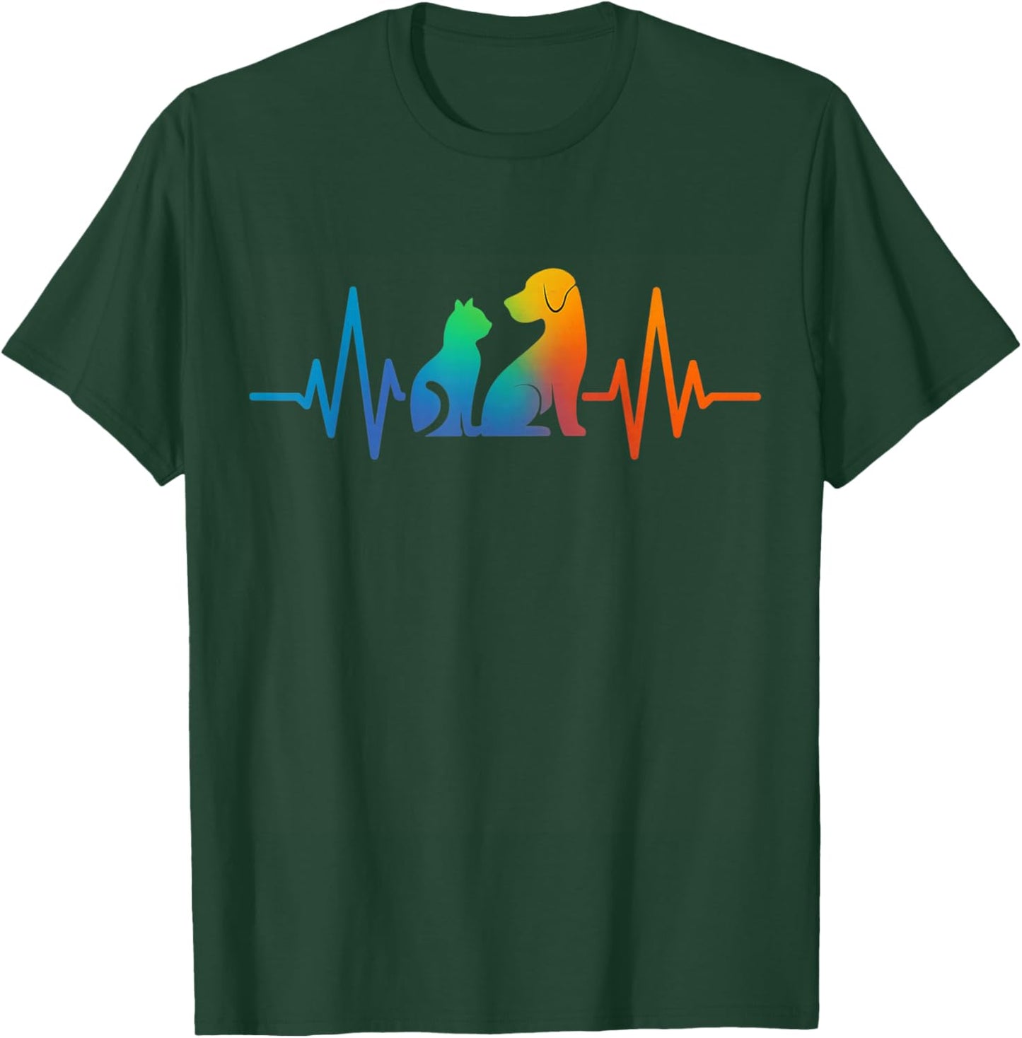 Line Art Veterinary Heartbeat Dog and Cat Lovers Vet Tech T-Shirt - T-Shirt | Forest