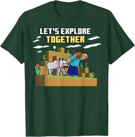Minecraft Steve Wolf Exploring Together T-Shirt - T-Shirt | Forest