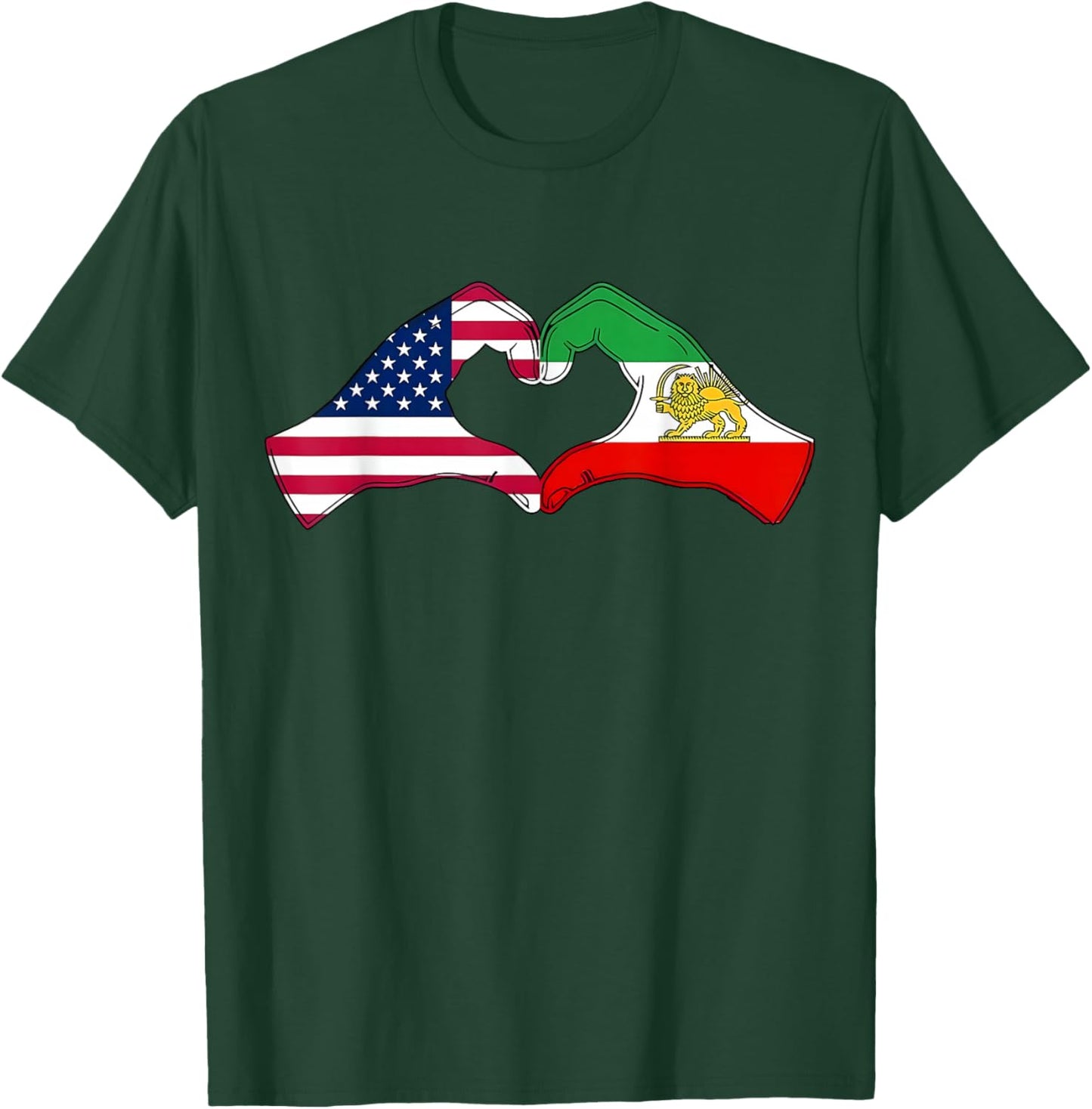 Persian American Flag USA Persia Heritage Heart T-Shirt - T-Shirt | Forest