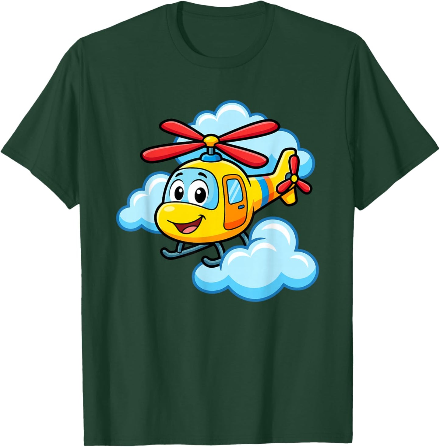 Cute Yellow Cartoon Helicopter Funny Chopper Kids Aviation T-Shirt - T-Shirt | Forest