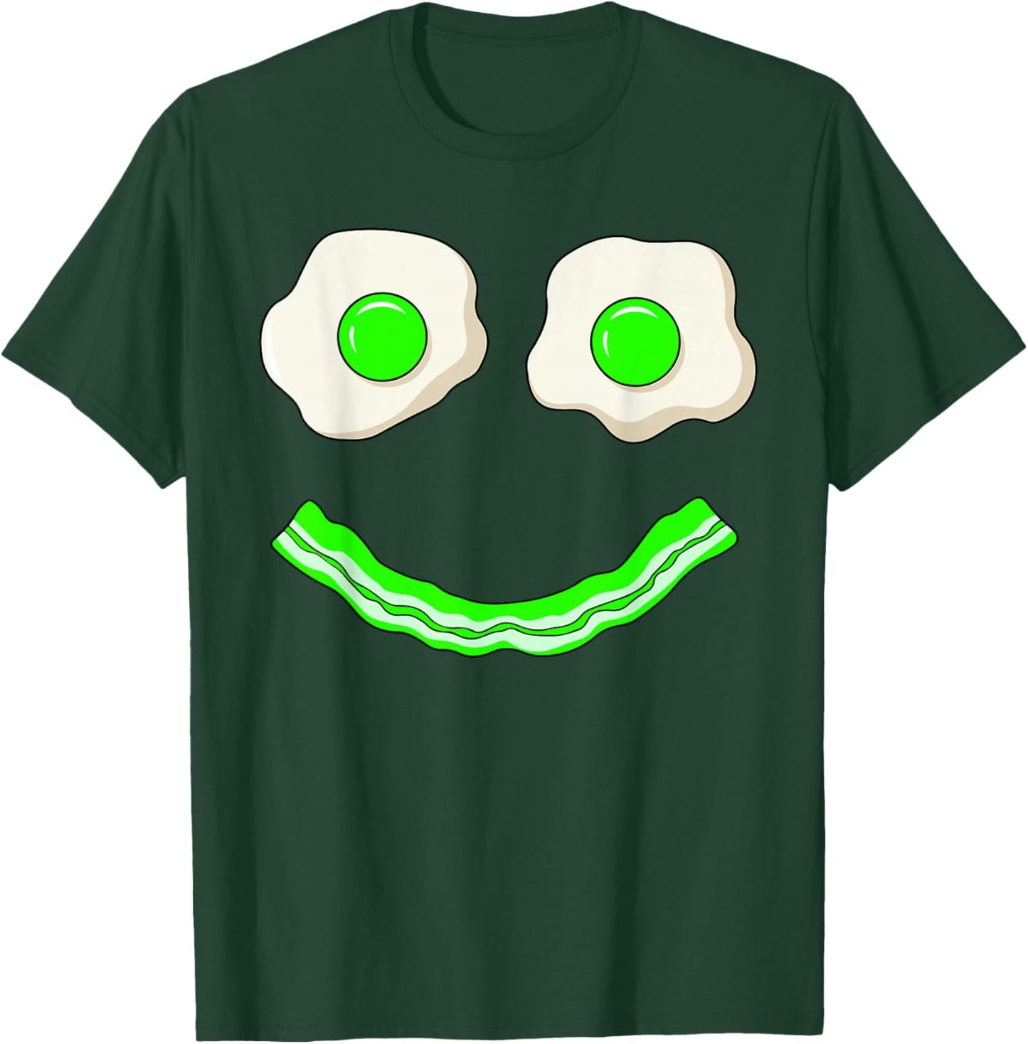 Green Smile Face Eggs and Bacon Ham Breakfast St Patrick's T-Shirt - T-Shirt | Forest