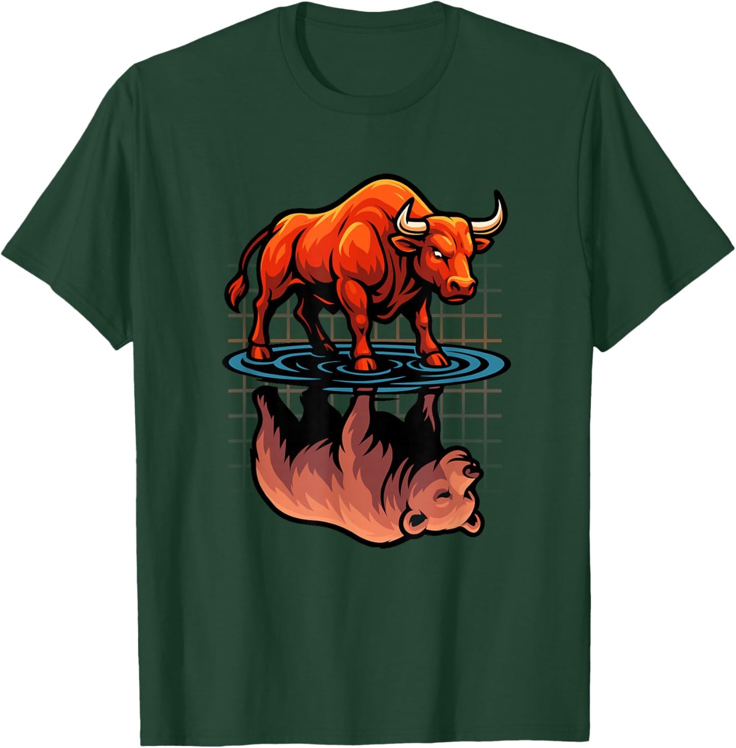 Stock Market Bull Bear Reflection Day Trader Investor T-Shirt - T-Shirt | Forest