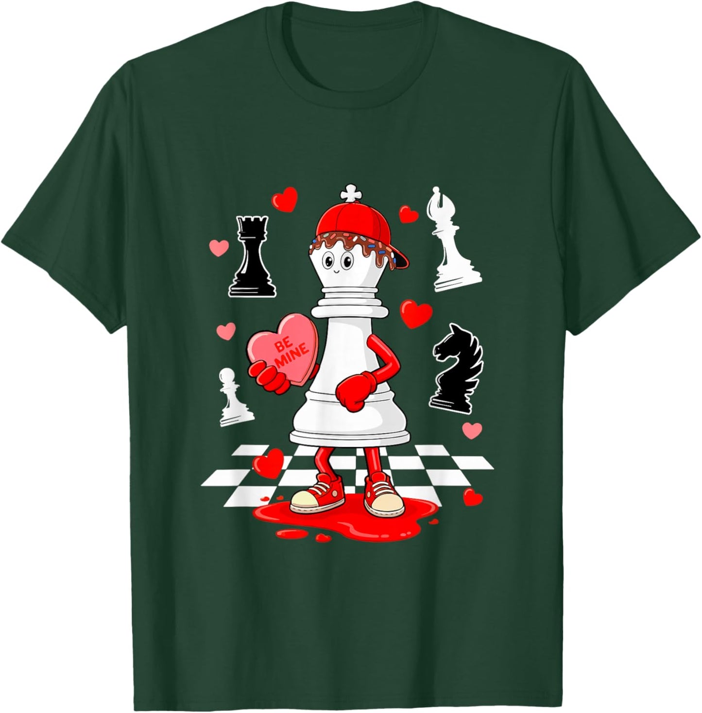 Chess Equipment Player Valentine Hearts Costume Dripped T-Shirt - T-Shirt | Forest
