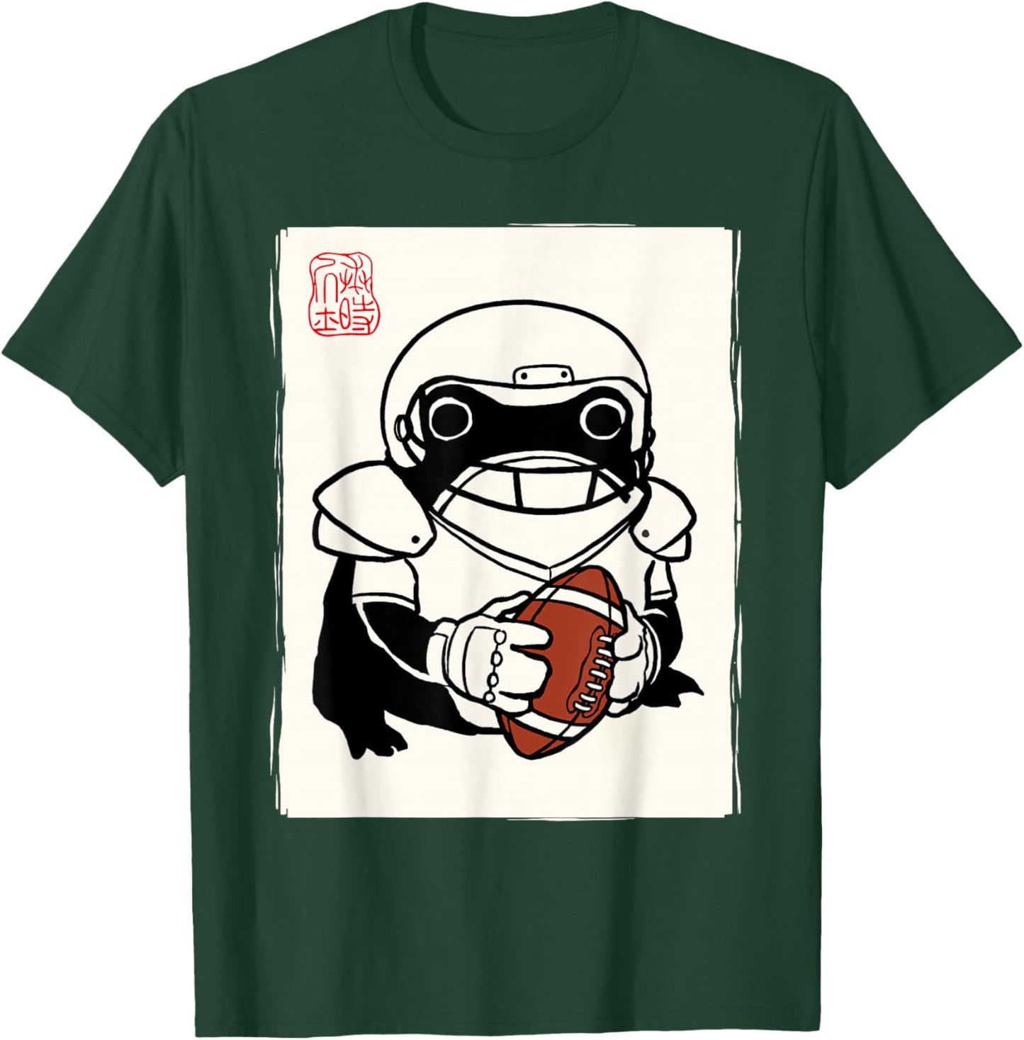 Japanese Grumpy Frog Football Player Funny Football T-Shirt - T-Shirt | Forest