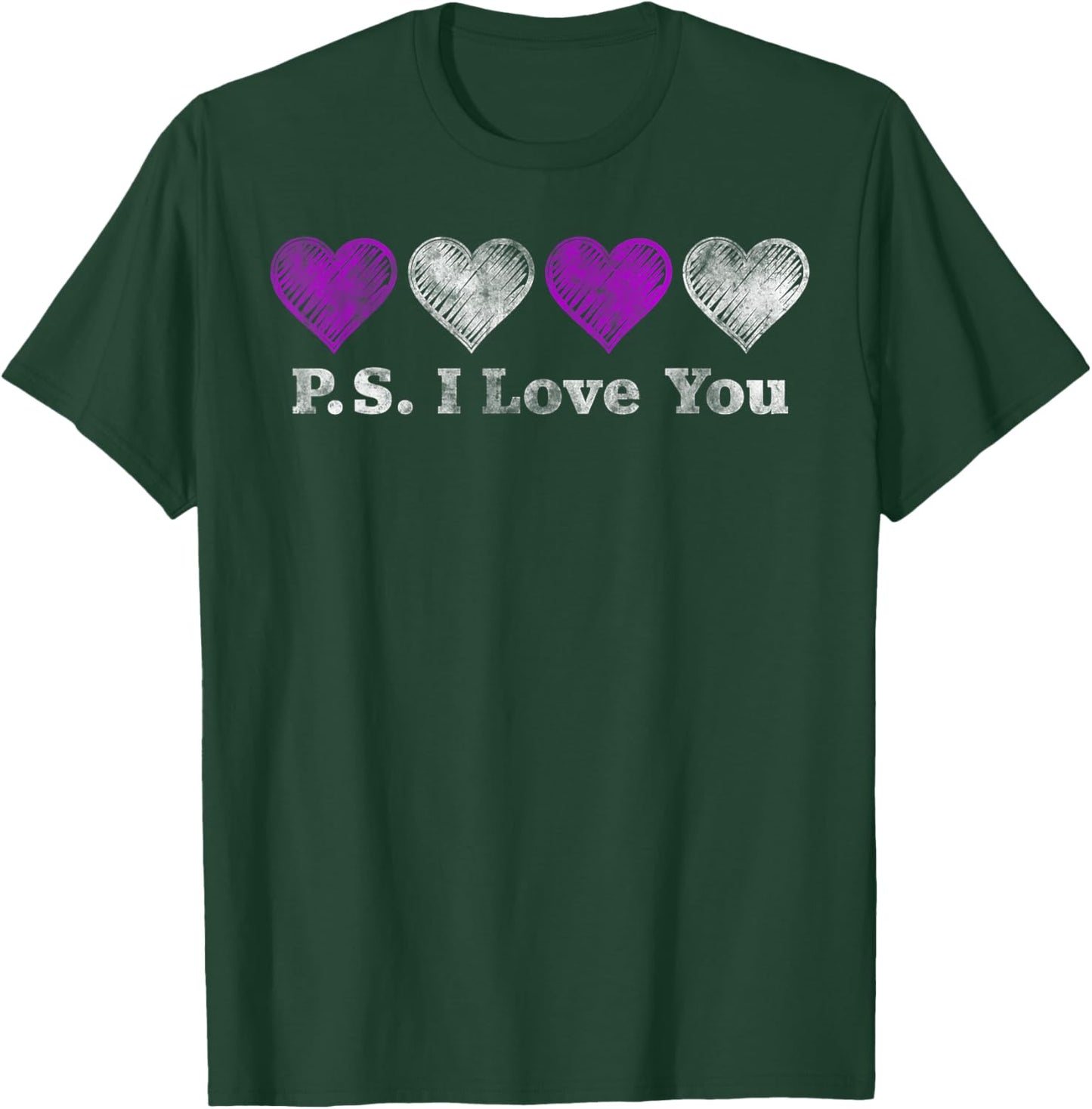 PS I Love You Day Valentine's Day Purple Heart Women Men Kid T-Shirt - T-Shirt | Forest