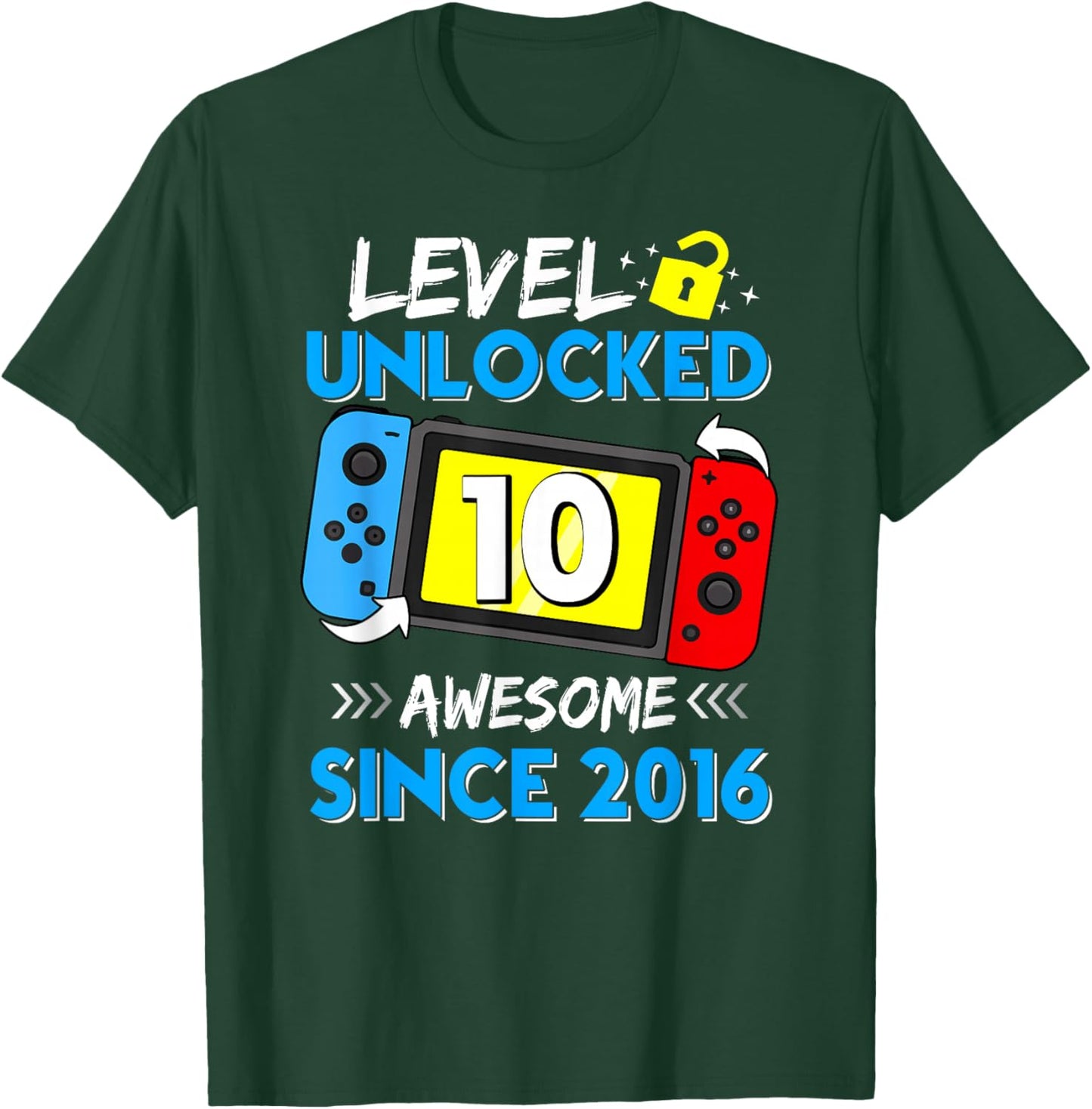 Level 10 Unlocked Awesome Since 2016 10th Birthday T-Shirt - T-Shirt | Forest