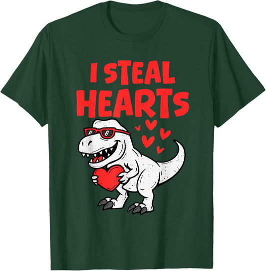 I Steal Hearts T rex Dinosaur Valentines Day Boy Toddler Kid T-Shirt - T-Shirt | Forest