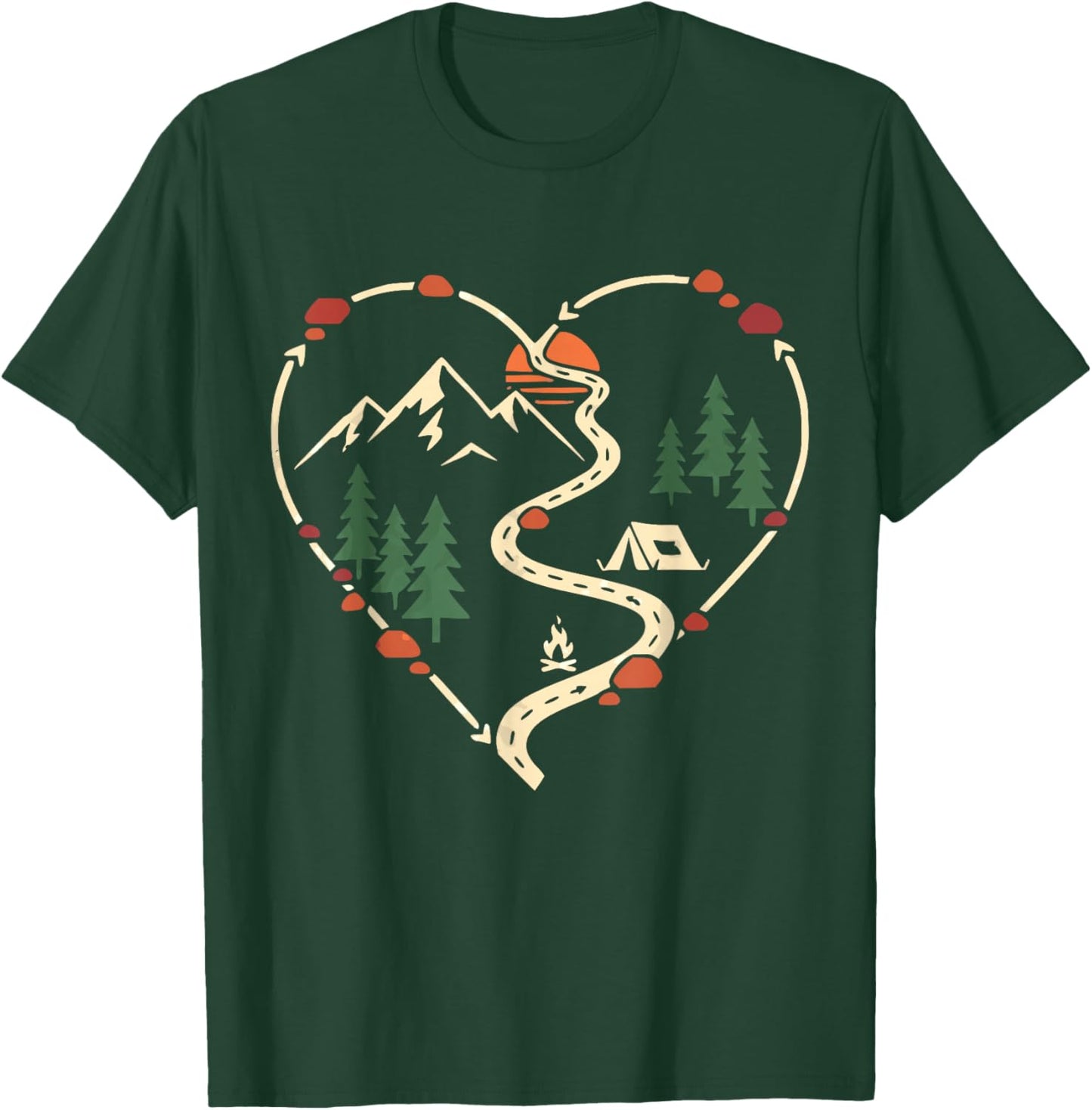 Camping Heart Mountain Hiking Love Adventure Outdoor Camper T-Shirt - T-Shirt | Forest