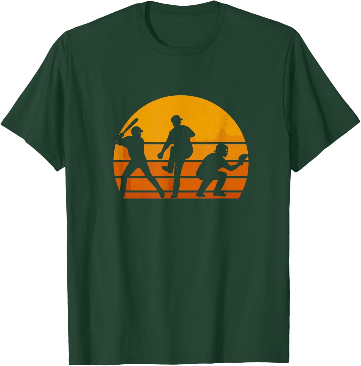 Baseball Sunset Silhouette Players Men Women Kids T-Shirt - T-Shirt | Forest