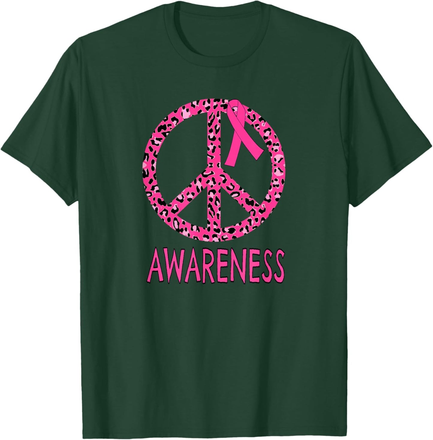 Breast Cancer Peace Sign Pink Leopard Print T-Shirt - T-Shirt | Forest