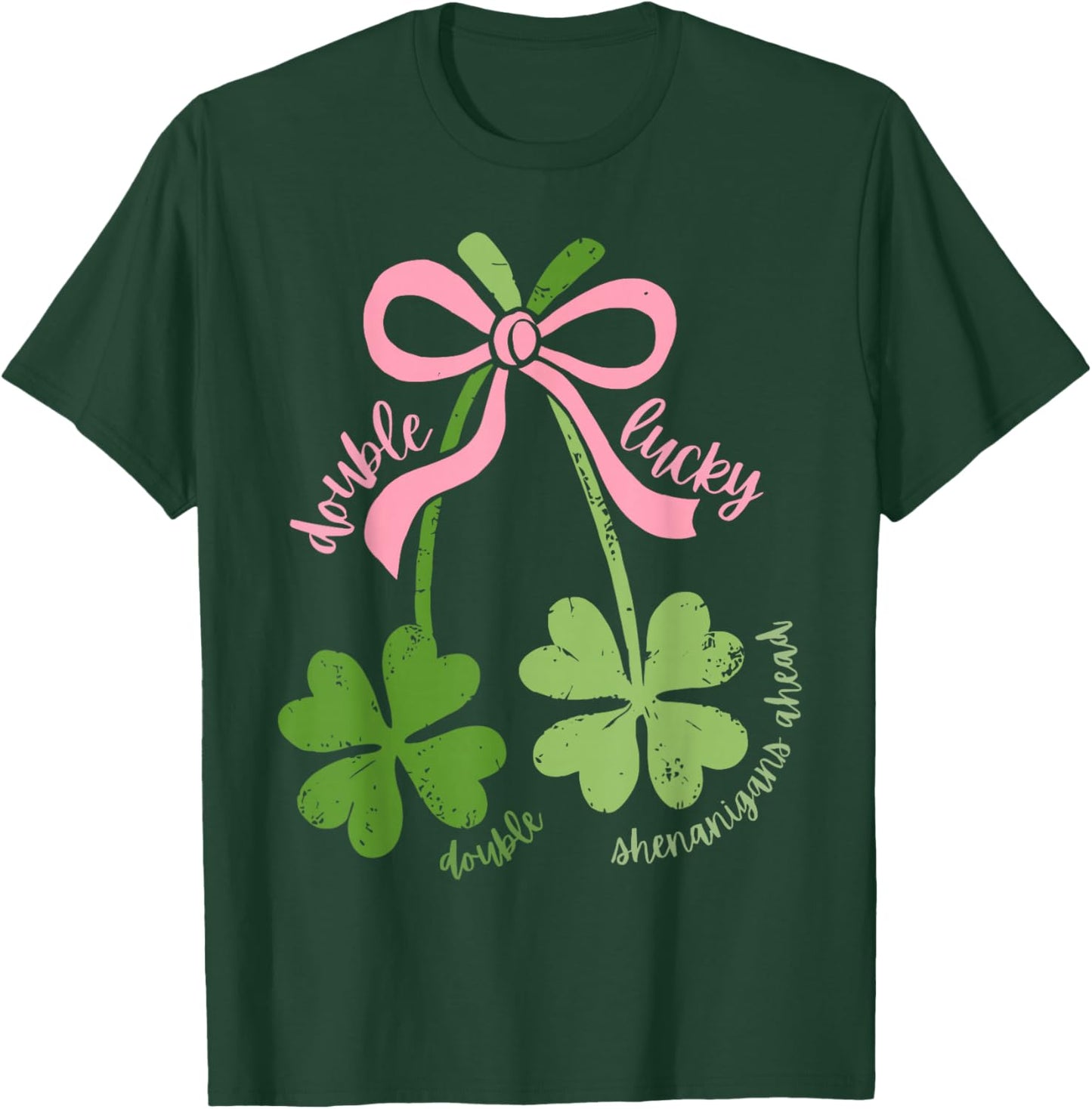 Twin Pregnancy Announcement St. Patrick's Day Shamrock Bow T-Shirt - T-Shirt | Forest