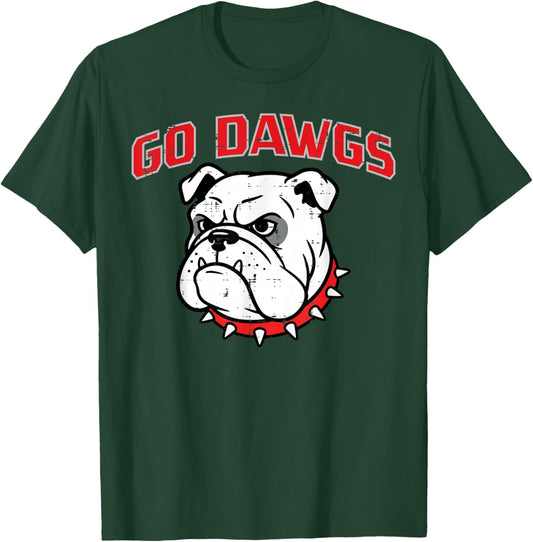 Bulldog Go Dawgs Men Women Kids Girls Youth Teen Boys T-Shirt - T-Shirt | Forest