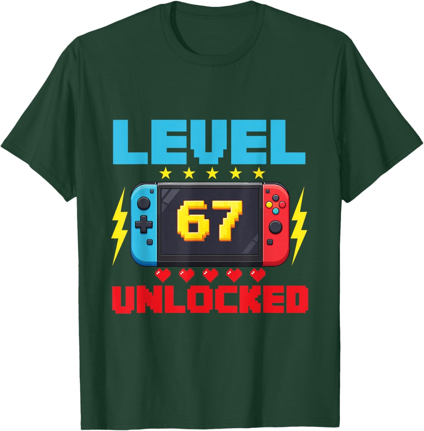 Level 67 Unlocked - 67 Days of School Gamer Six Seven Meme T-Shirt - T-Shirt | Forest