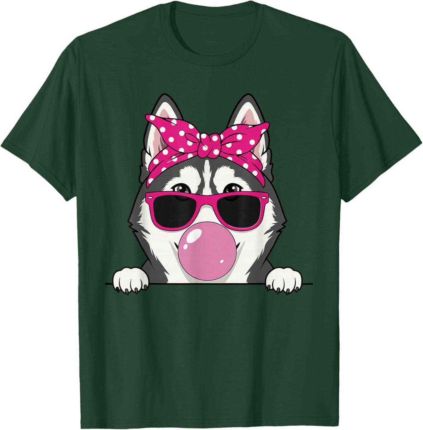 Husky Kawaii Girl Pink Bandana Funny Husky Bubblegum T-Shirt - T-Shirt | Forest