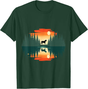 Majestic Horse Forest Silhouette Sunset Nature Reflection T-Shirt - T-Shirt | Forest