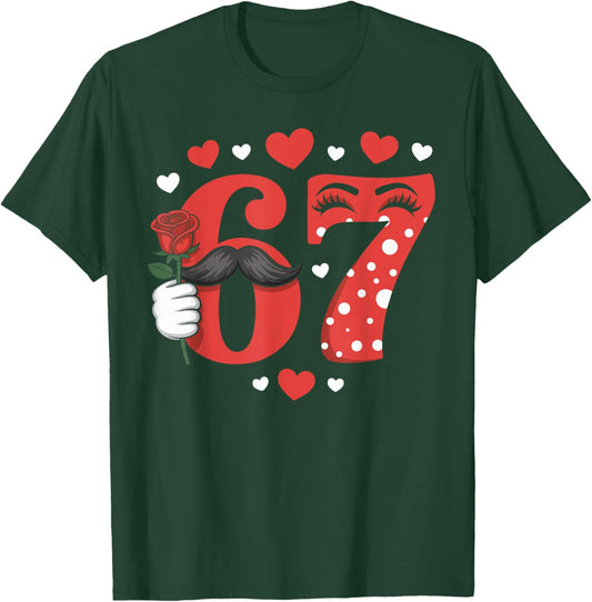 Funny 67 Valentines Day Six Seven Meme Heart Boys Girls Kids T-Shirt - T-Shirt | Forest