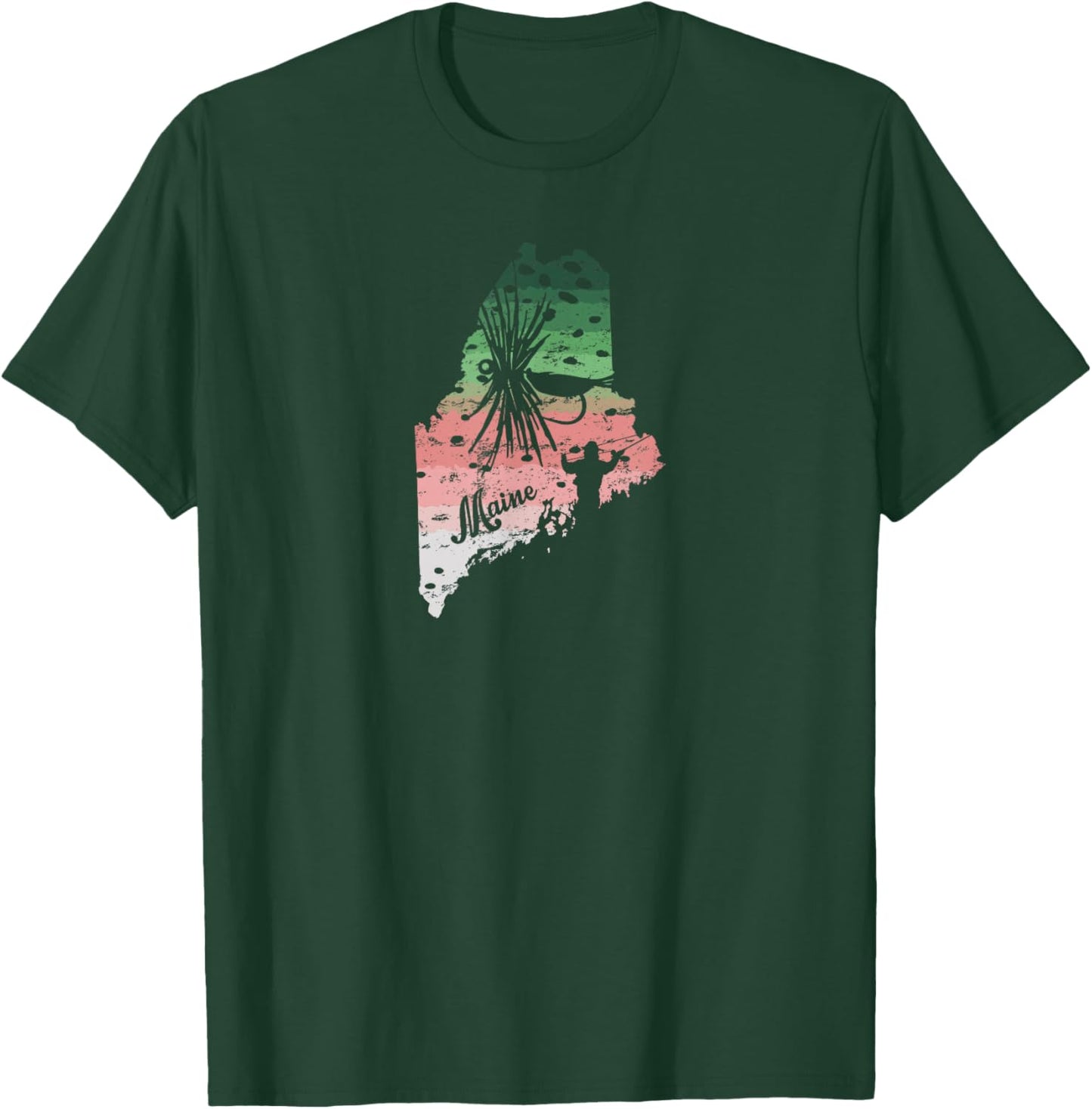 Vintage Big Fly Rainbow Trout Maine Map Fly Fishing T-Shirt - T-Shirt | Forest