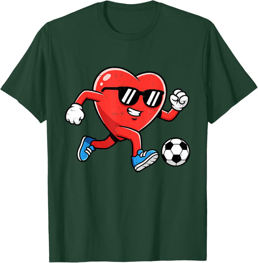 Heart Play Soccer Valentines Day for Teens Boys Girls Kids T-Shirt - T-Shirt | Forest