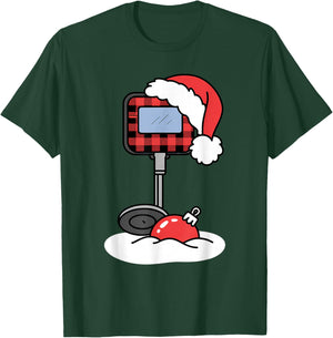 Christmas Buffalo Plaid Metal Detector with Santa Hat T-Shirt - T-Shirt | Forest