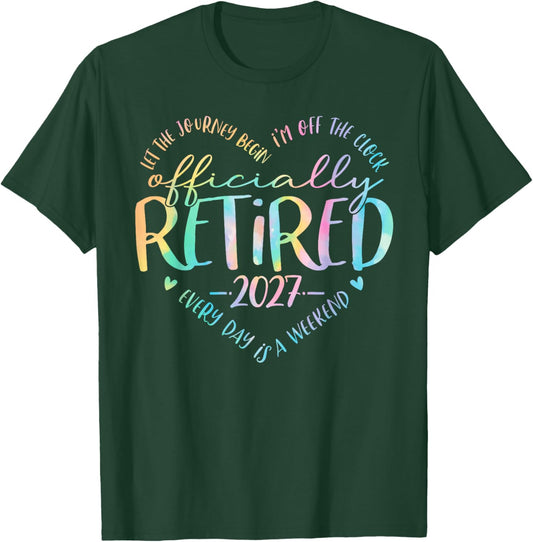 Retro Officially Retired 2027 Heart Funny Retirement Tie Dye T-Shirt - T-Shirt | Forest