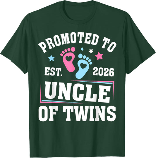Promoted to Uncle Est 2026 of Twins Gender Reveal T-Shirt - T-Shirt | Forest