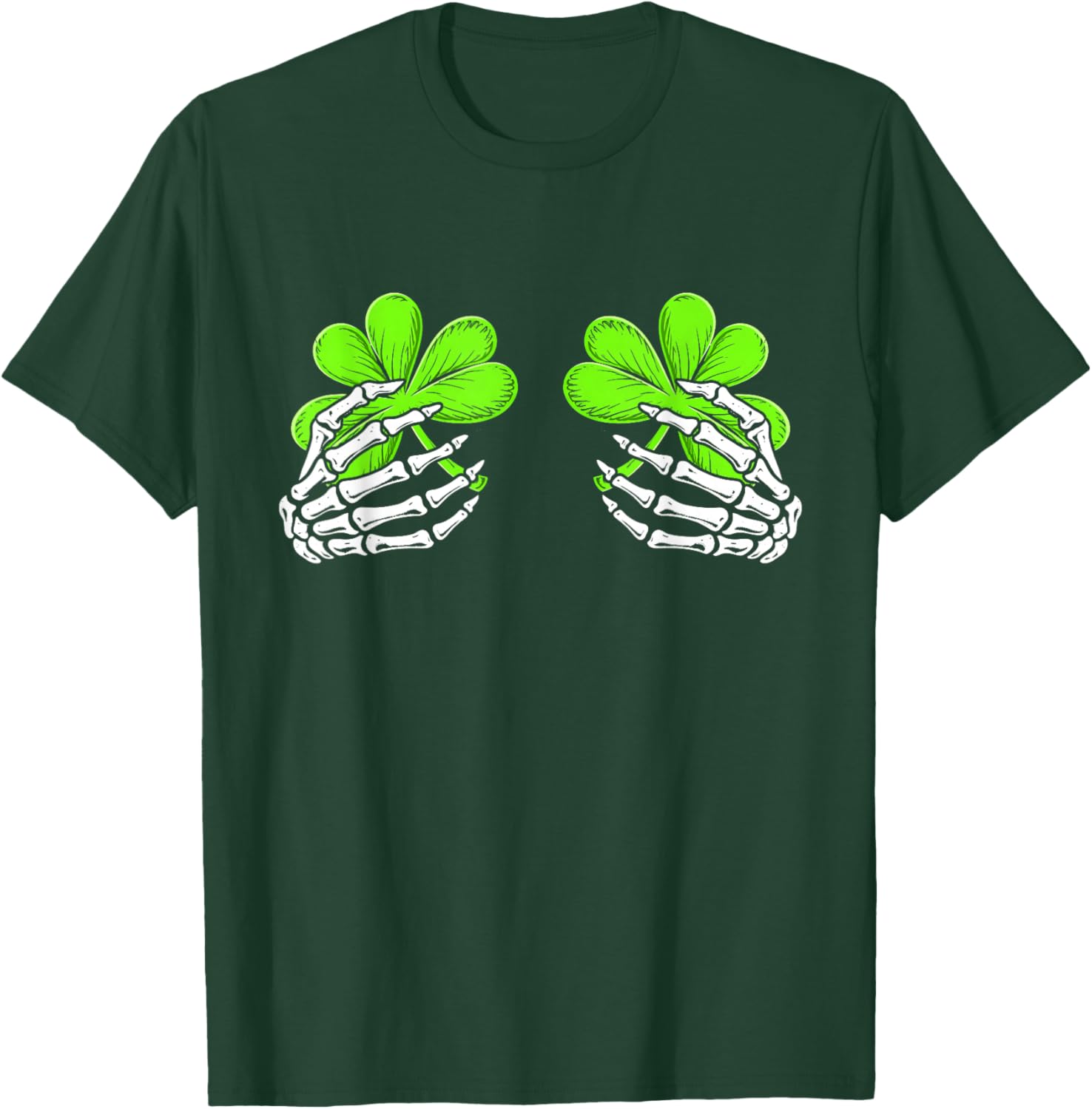 Skeleton Hands with Lucky Shamrock Funny Patrick's Day Women T-Shirt - T-Shirt | Forest