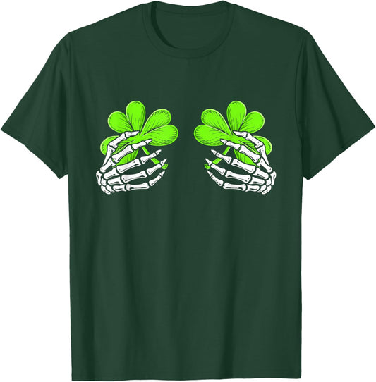 Skeleton Hands with Lucky Shamrock Funny Patrick's Day Women T-Shirt - T-Shirt | Forest