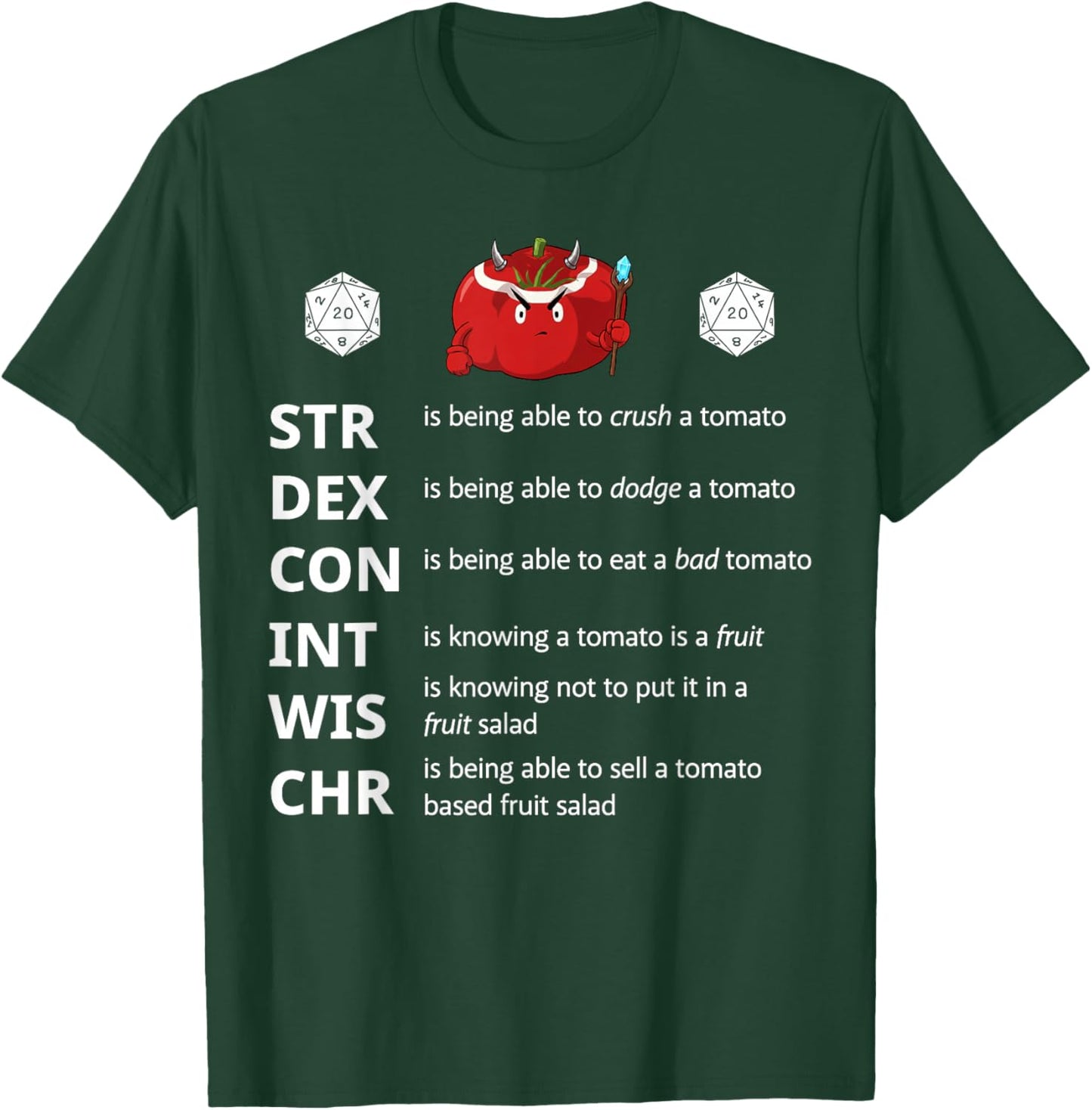 Funny RPG Tomatoes Stats Meme – Tabletop Gamer Player T-Shirt - T-Shirt | Forest