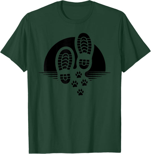 Hiking with My Dog Sunset Mountain Adventure with Dogs Paw T-Shirt - T-Shirt | Forest