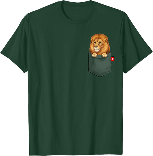 Lion in Pocket Peeking Cute Animal Lion T-Shirt - T-Shirt | Forest