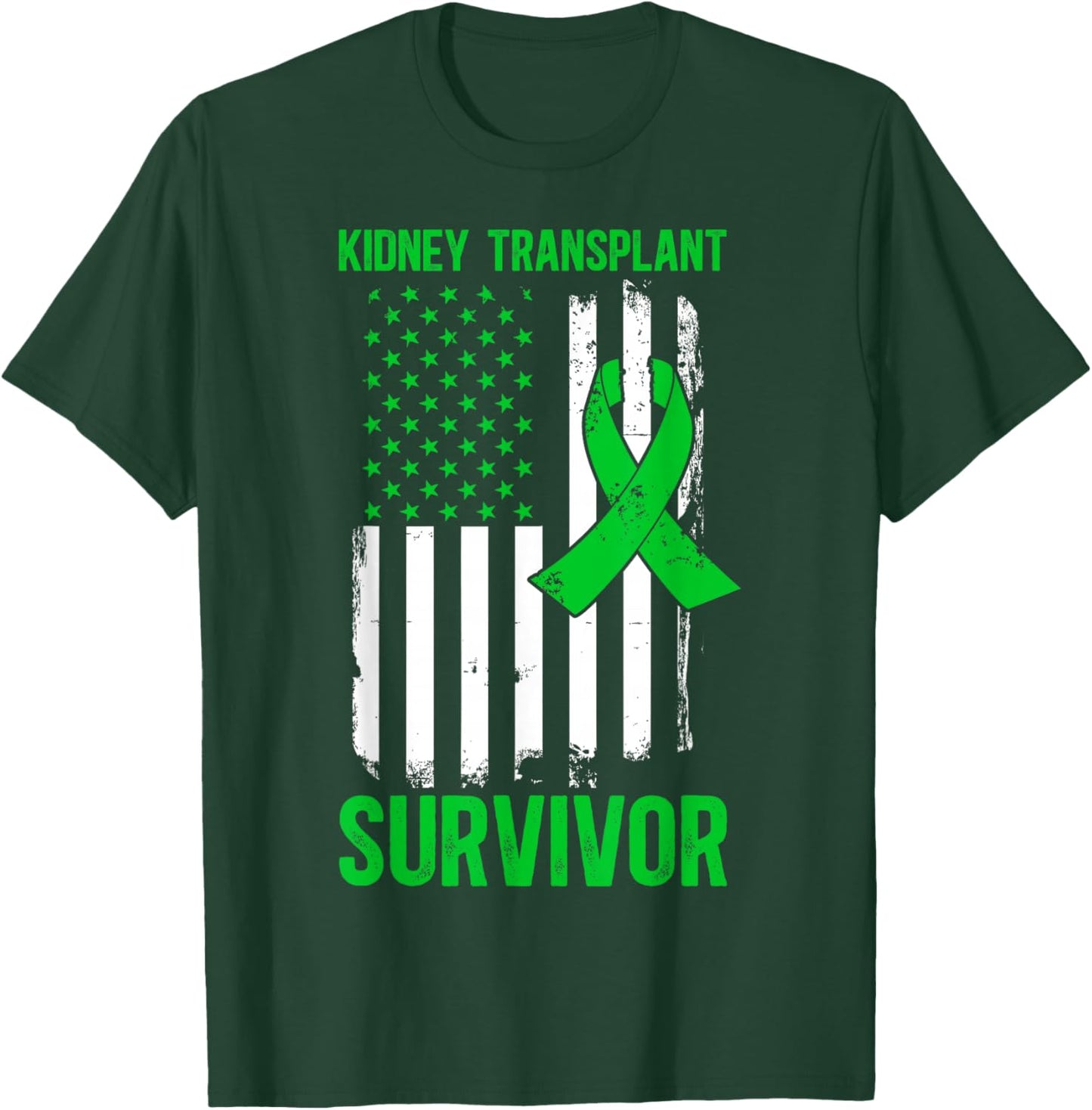 Kidney Transplant Survivor US Flag Kidney Recipient T-Shirt - T-Shirt | Forest